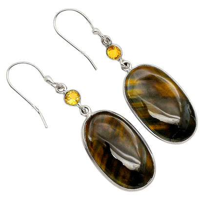 Blue Tiger Eye and Citrine Earrings E-1002 SDE90214