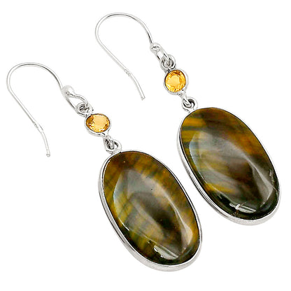 Blue Tiger Eye and Citrine Earrings E-1002 SDE90214