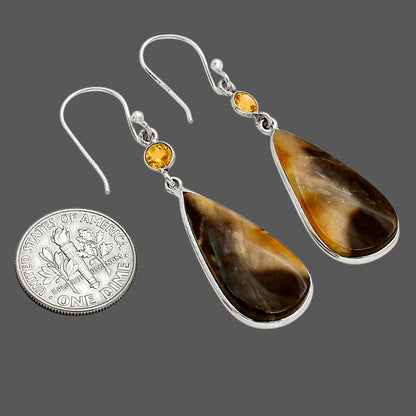 Palm Root Fossil Agate and Citrine Earrings E-1002 SDE90216