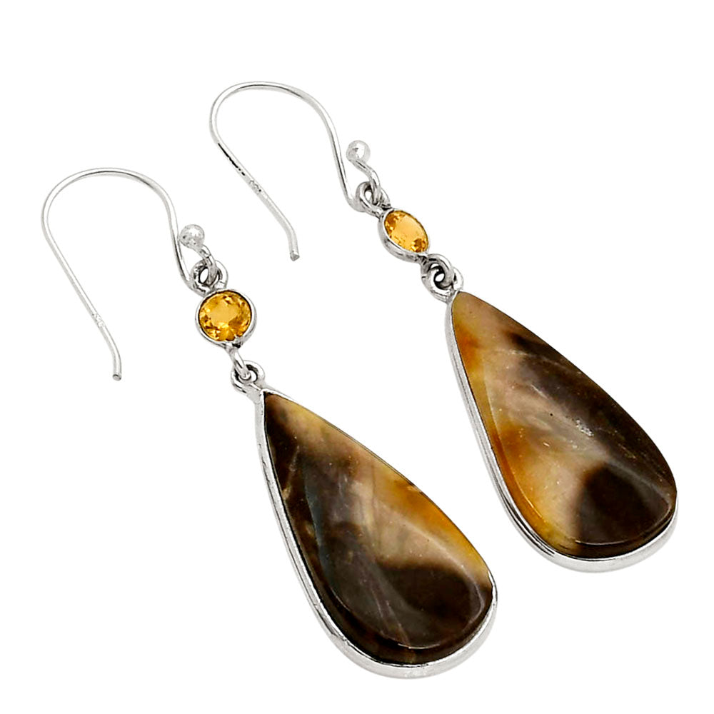 Palm Root Fossil Agate and Citrine Earrings E-1002 SDE90216