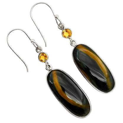 Blue Tiger Eye and Citrine Earrings E-1002 SDE90217