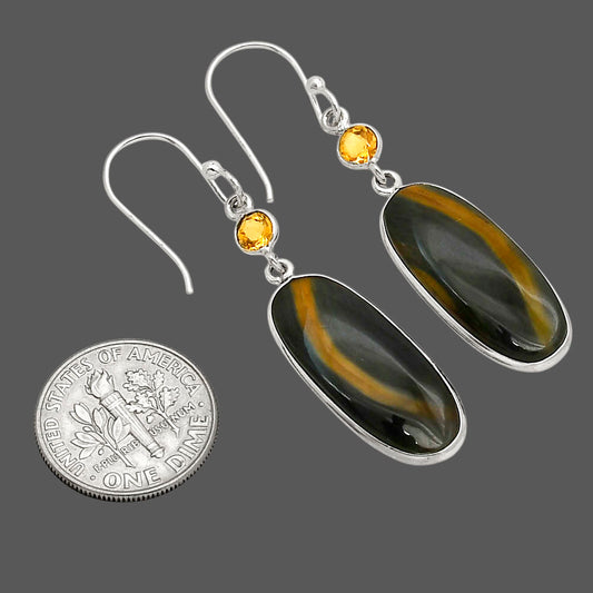 Blue Tiger Eye and Citrine Earrings E-1002 SDE90217