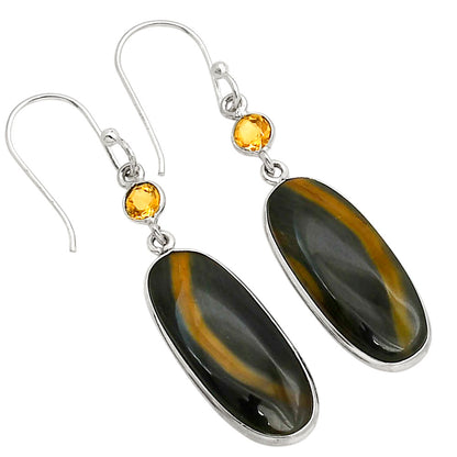 Blue Tiger Eye and Citrine Earrings E-1002 SDE90217