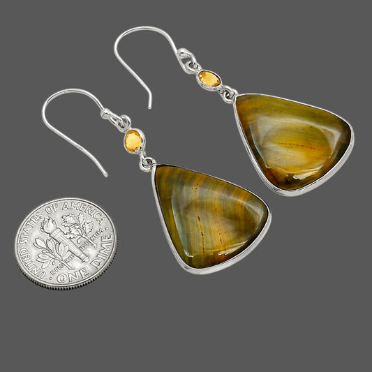 Blue Tiger Eye and Citrine Earrings E-1002 SDE90221
