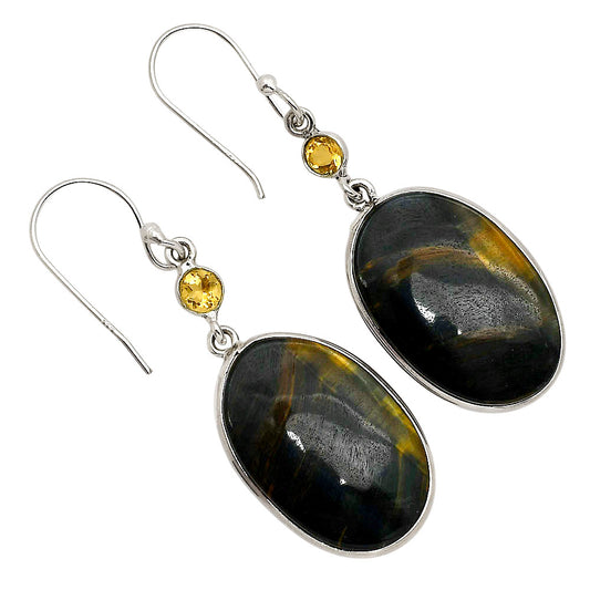 Blue Tiger Eye and Citrine Earrings E-1002 SDE90223