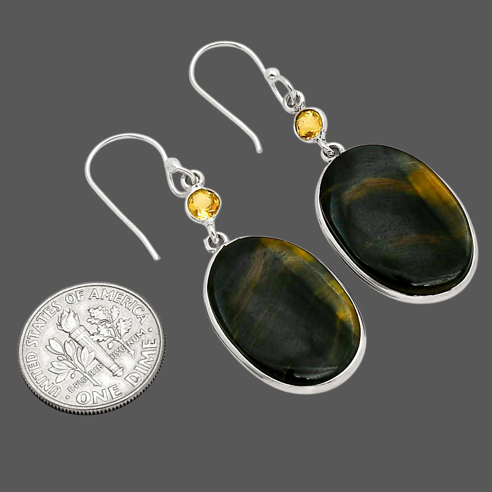 Blue Tiger Eye and Citrine Earrings E-1002 SDE90223