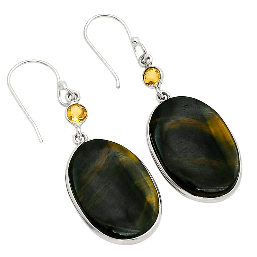Blue Tiger Eye and Citrine Earrings E-1002 SDE90223