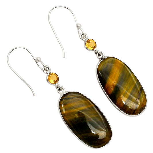Blue Tiger Eye and Citrine Earrings E-1002 SDE90226