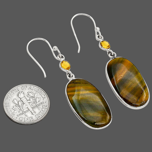 Blue Tiger Eye and Citrine Earrings E-1002 SDE90226