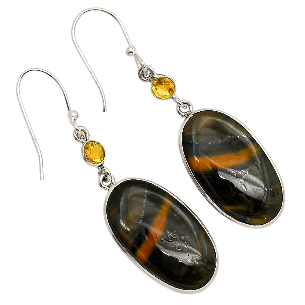 Blue Tiger Eye and Citrine Earrings E-1002 SDE90227