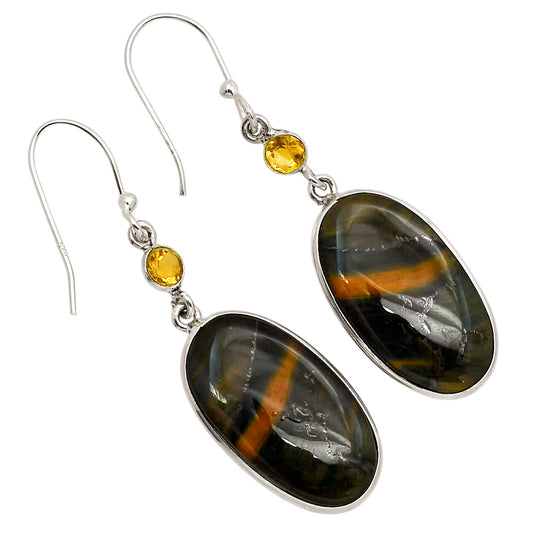 Blue Tiger Eye and Citrine Earrings E-1002 SDE90227