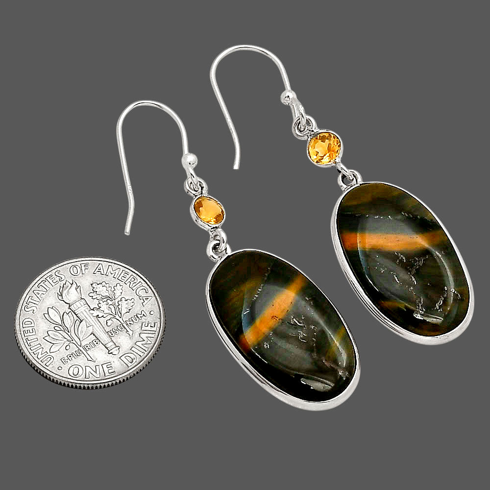 Blue Tiger Eye and Citrine Earrings E-1002 SDE90227