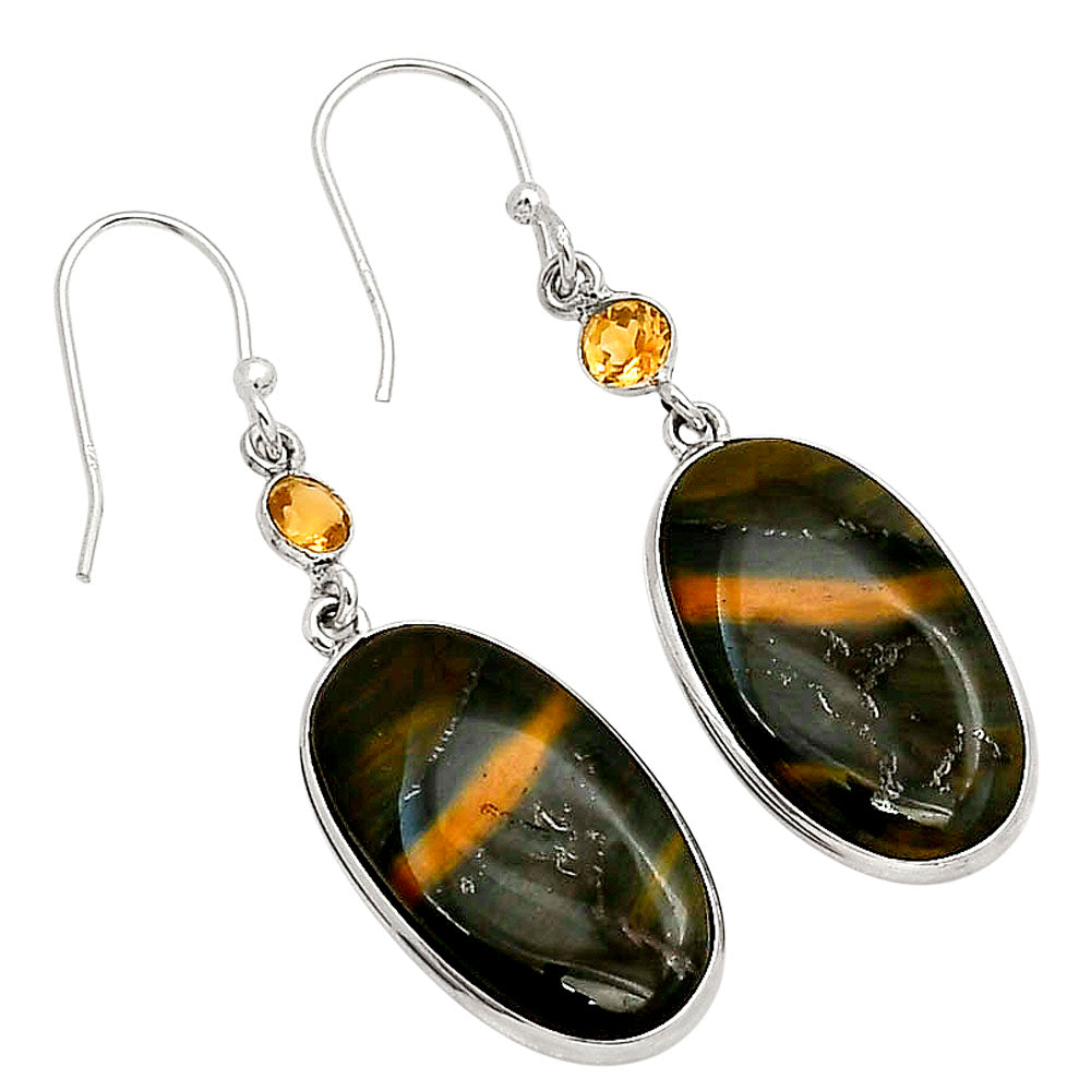 Blue Tiger Eye and Citrine Earrings E-1002 SDE90227