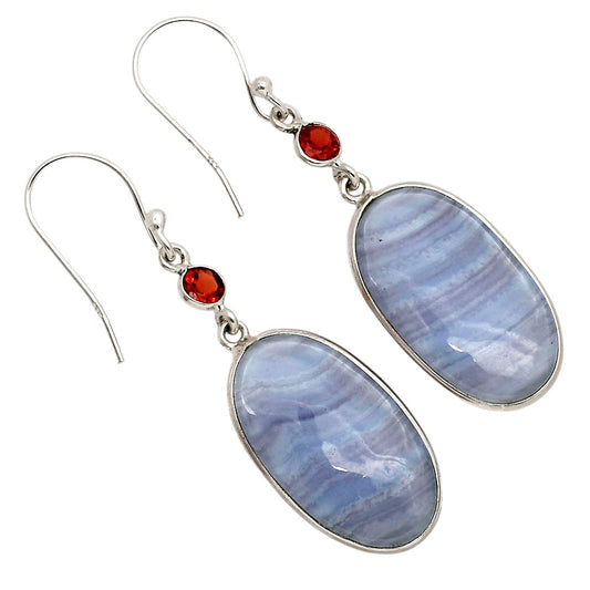 Blue Lace Agate and Garnet Earrings E-1002 SDE90230