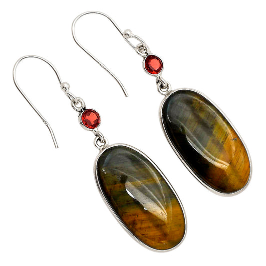 Blue Tiger Eye and Garnet Earrings E-1002 SDE90231