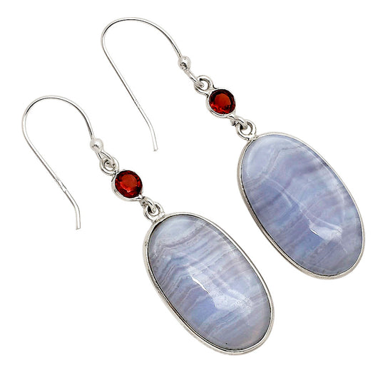 Blue Lace Agate and Garnet Earrings E-1002 SDE90232