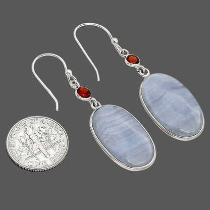 Blue Lace Agate and Garnet Earrings E-1002 SDE90232
