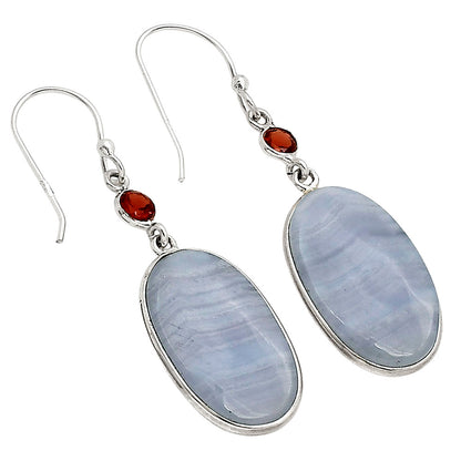 Blue Lace Agate and Garnet Earrings E-1002 SDE90232