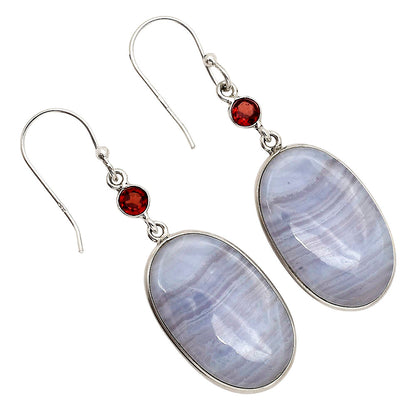Blue Lace Agate and Garnet Earrings E-1002 SDE90233