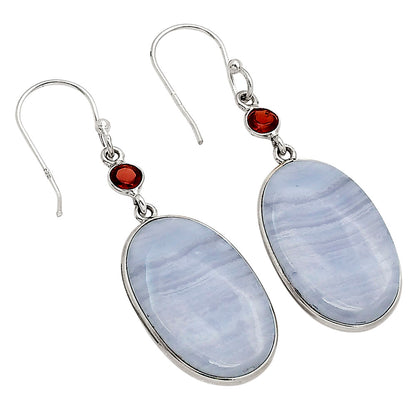 Blue Lace Agate and Garnet Earrings E-1002 SDE90233