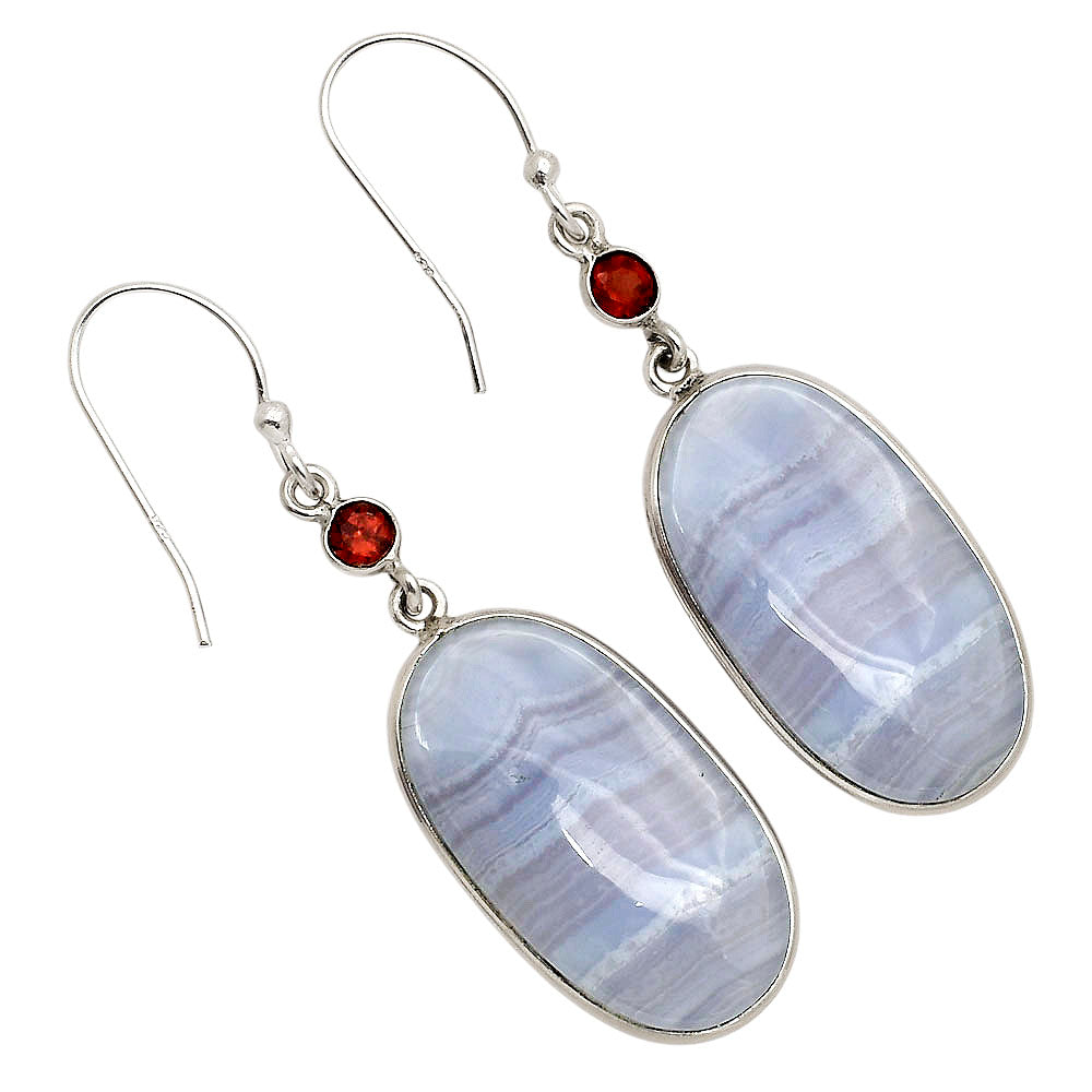 Blue Lace Agate and Garnet Earrings E-1002 SDE90234