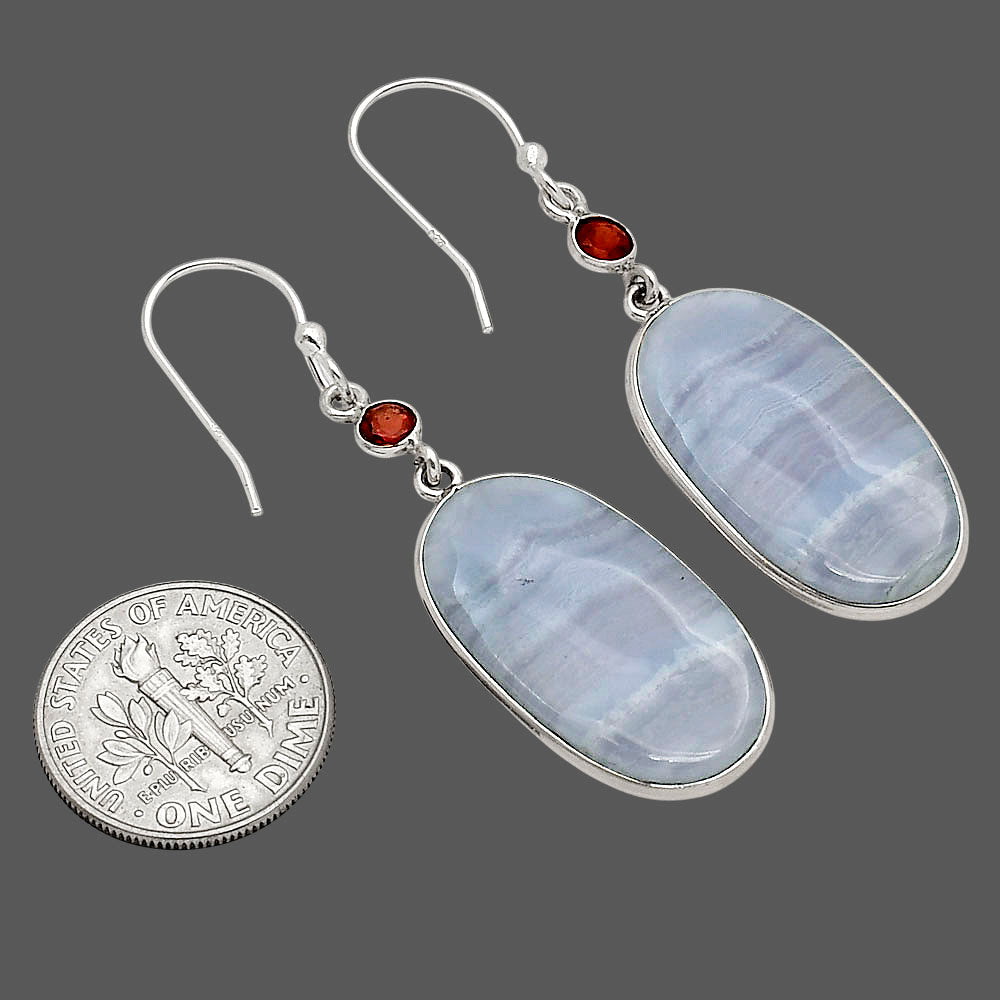 Blue Lace Agate and Garnet Earrings E-1002 SDE90234