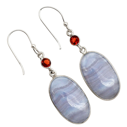 Blue Lace Agate and Garnet Earrings E-1002 SDE90235