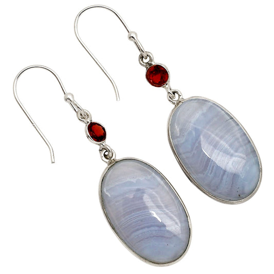 Blue Lace Agate and Garnet Earrings E-1002 SDE90236