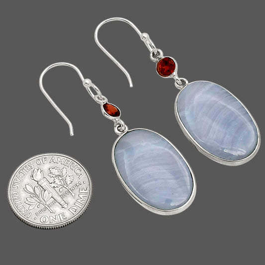 Blue Lace Agate and Garnet Earrings E-1002 SDE90236