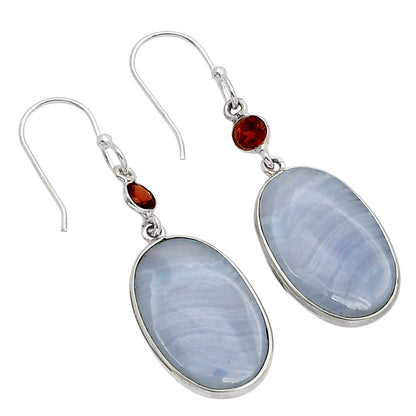 Blue Lace Agate and Garnet Earrings E-1002 SDE90236