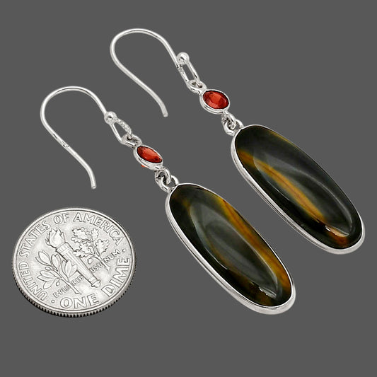 Blue Tiger Eye and Garnet Earrings E-1002 SDE90238