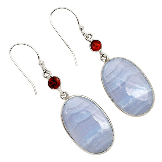 Blue Lace Agate and Garnet Earrings E-1002 SDE90244