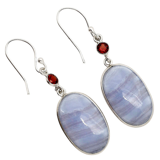 Blue Lace Agate and Garnet Earrings E-1002 SDE90250