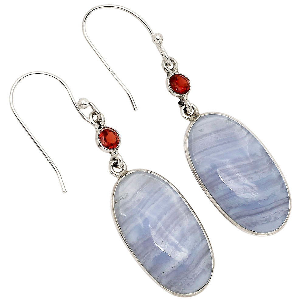 Blue Lace Agate and Garnet Earrings E-1002 SDE90251