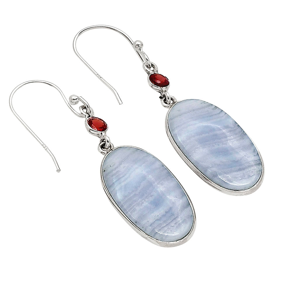 Blue Lace Agate and Garnet Earrings E-1002 SDE90251