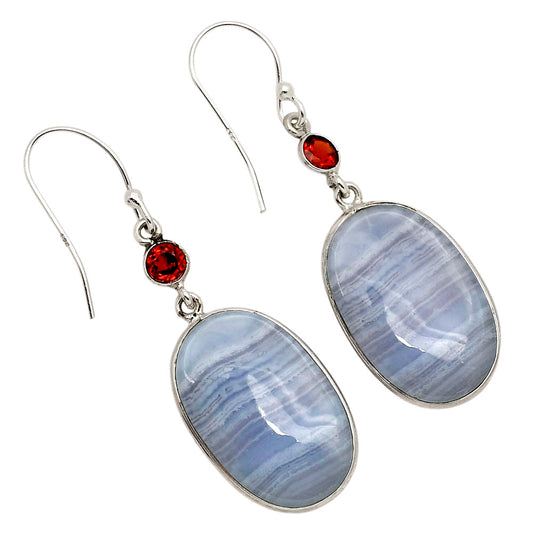 Blue Lace Agate and Garnet Earrings E-1002 SDE90252