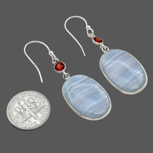 Blue Lace Agate and Garnet Earrings E-1002 SDE90252