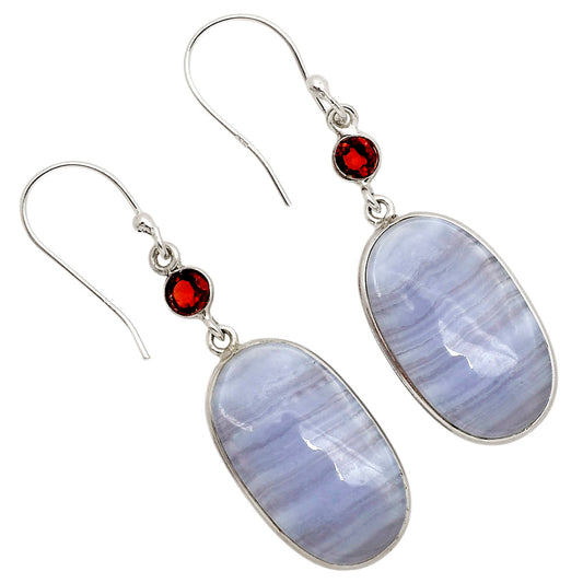 Blue Lace Agate and Garnet Earrings E-1002 SDE90253