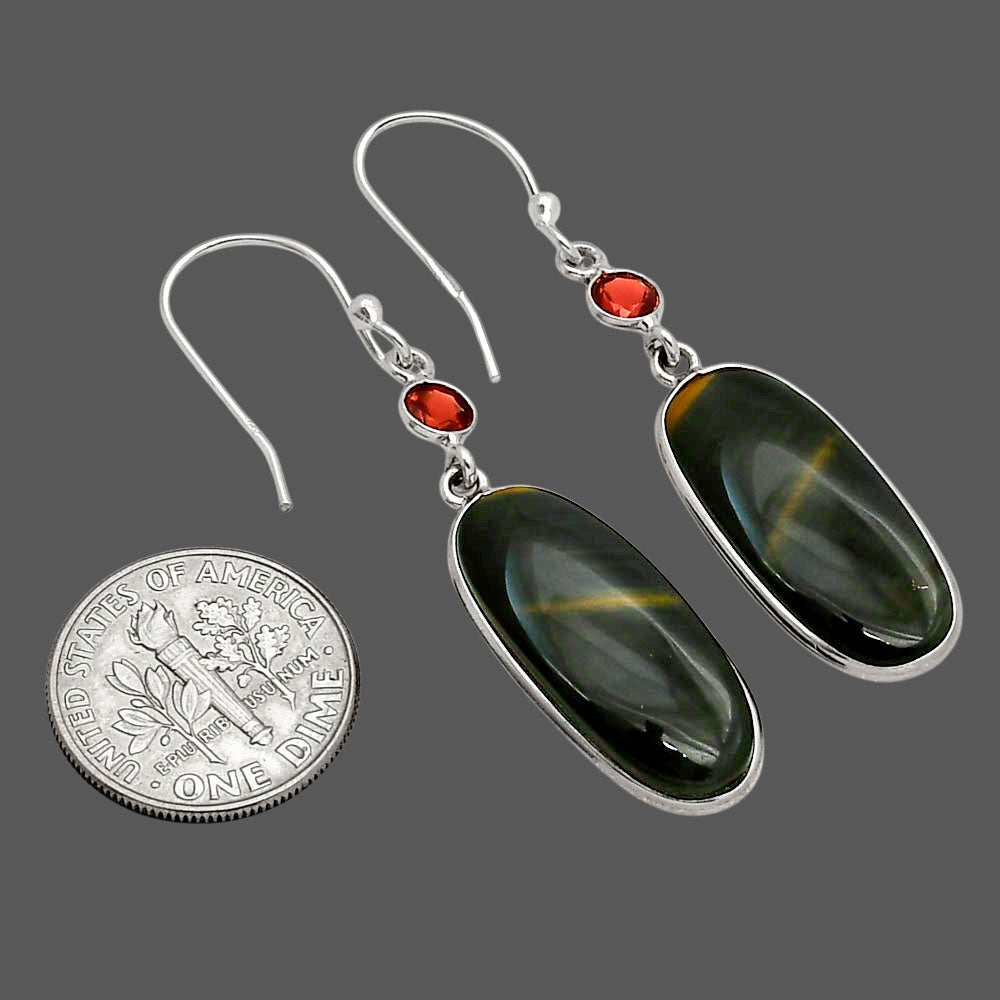 Blue Tiger Eye and Garnet Earrings E-1002 SDE90255