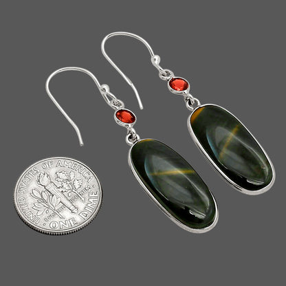 Blue Tiger Eye and Garnet Earrings E-1002 SDE90255