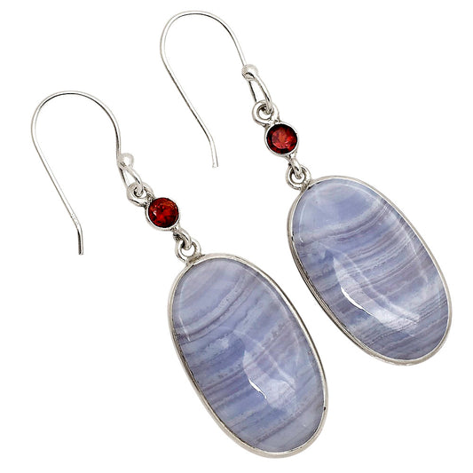 Blue Lace Agate and Garnet Earrings E-1002 SDE90261