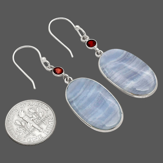 Blue Lace Agate and Garnet Earrings E-1002 SDE90261