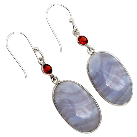 Blue Lace Agate and Garnet Earrings E-1002 SDE90262