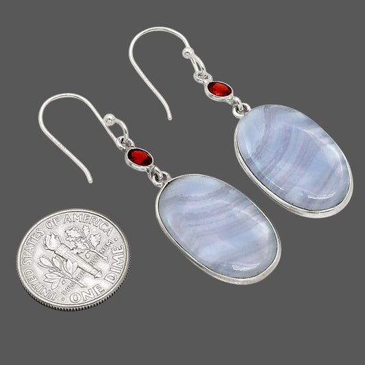 Blue Lace Agate and Garnet Earrings E-1002 SDE90262