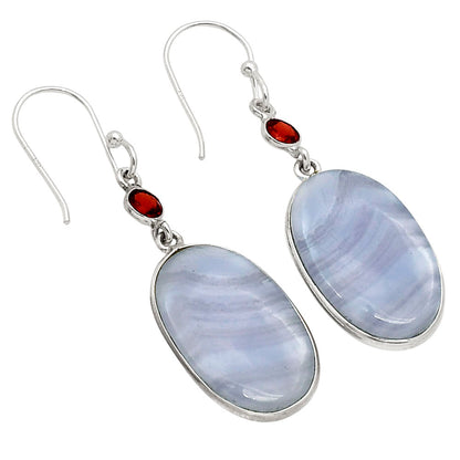 Blue Lace Agate and Garnet Earrings E-1002 SDE90262