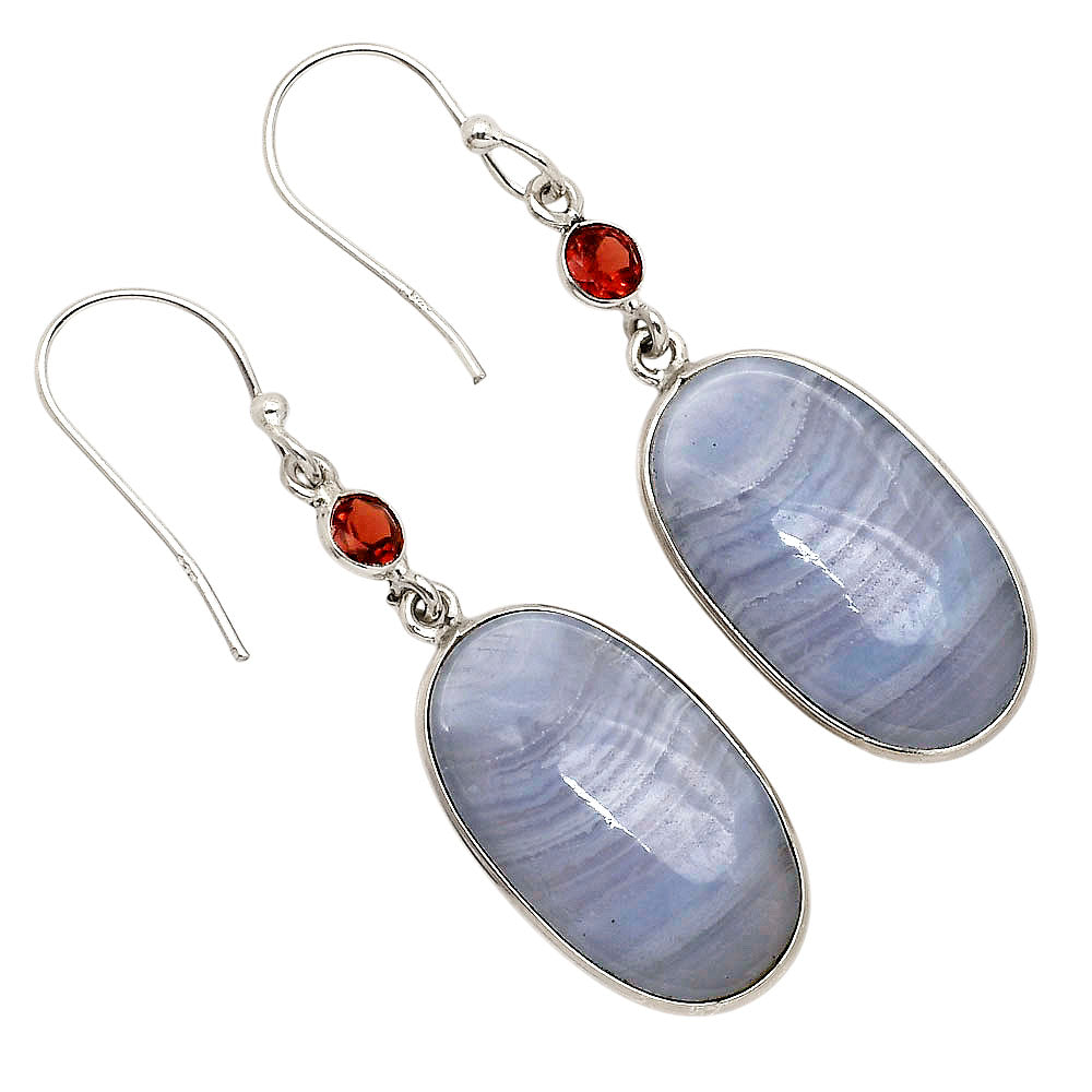Blue Lace Agate and Garnet Earrings E-1002 SDE90263