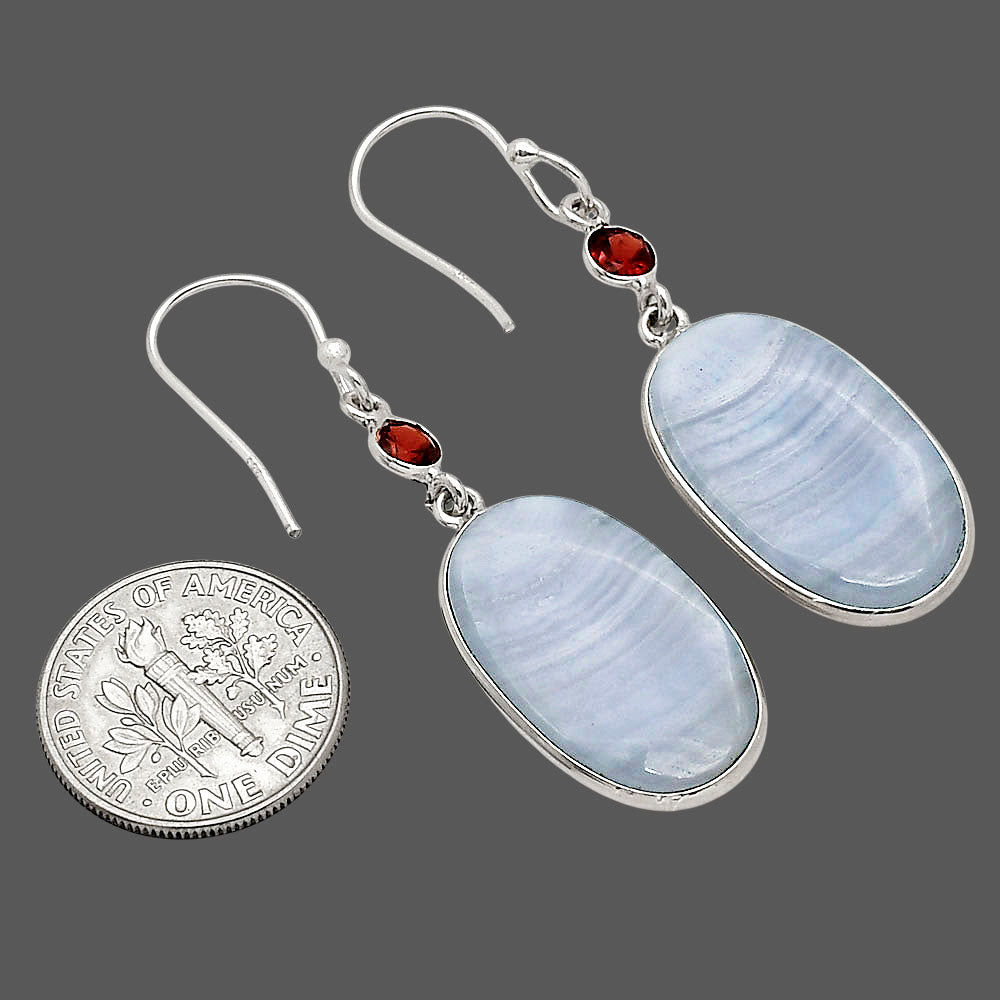 Blue Lace Agate and Garnet Earrings E-1002 SDE90263