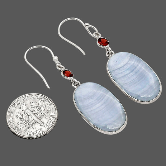 Blue Lace Agate and Garnet Earrings E-1002 SDE90263