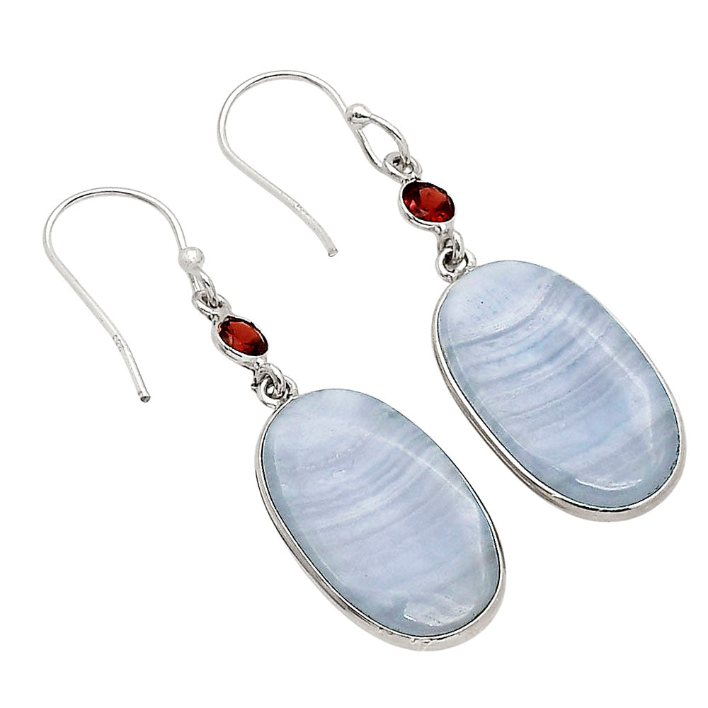 Blue Lace Agate and Garnet Earrings E-1002 SDE90263