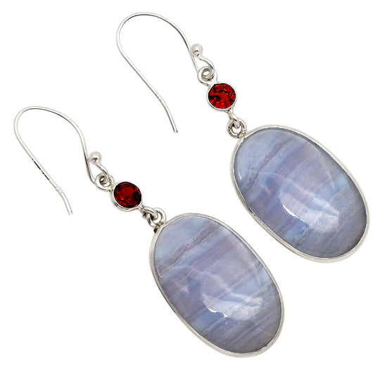 Blue Lace Agate and Garnet Earrings E-1002 SDE90264